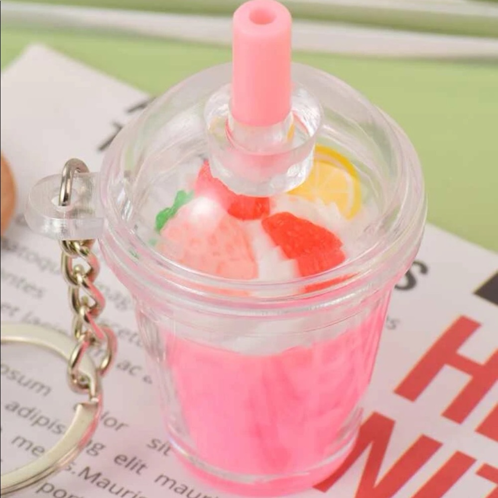 Adorable Kawaii Fruit Smoothie Starbucks Barbie Pink Drink Keychain purse clip